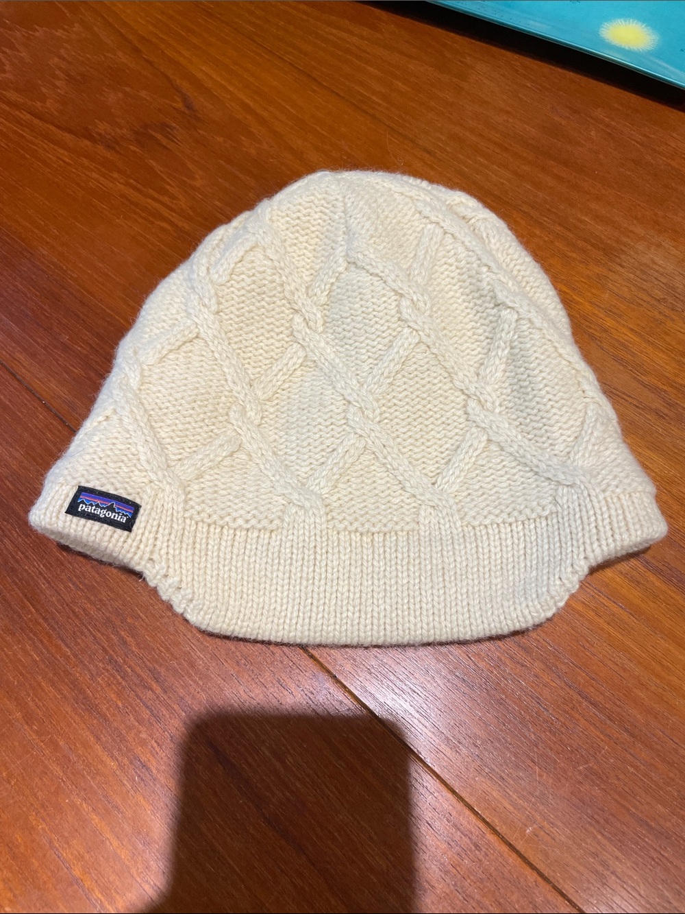 Patagonia wool blend honeycomb knit brimmed beanie cream